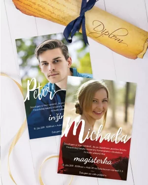 Promočné oznámenia s vlastnou fotkou, pozvánky na promóciu