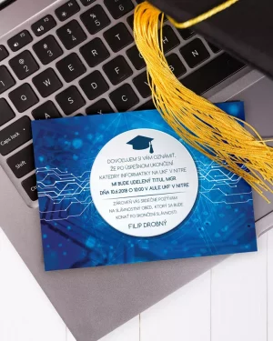 Promočné oznámenia, pozvánky na promóciu technologický motív