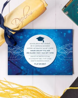 Promočné oznámenia, pozvánky na promóciu technologický motív