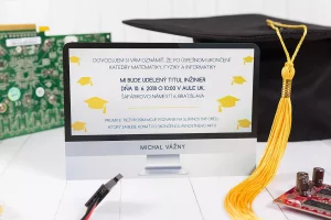 Promočné oznámenia, pozvánky na promóciu technologický motív