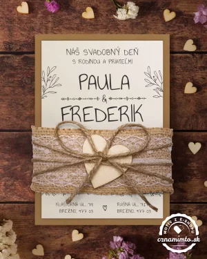 svadobné oznámenia s čipkou a jutou