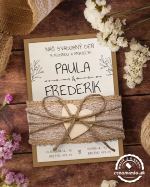 svadobné oznámenia s čipkou a jutou