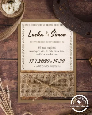 ľudové drevené svadobné oznámenia, svadobné oznámenia s ľudovým dreveným vzorom