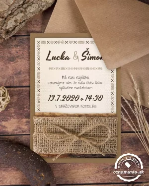 ľudové drevené svadobné oznámenia, svadobné oznámenia s ľudovým dreveným vzorom