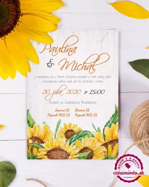 svadobné oznámenie s motívom slnečníc