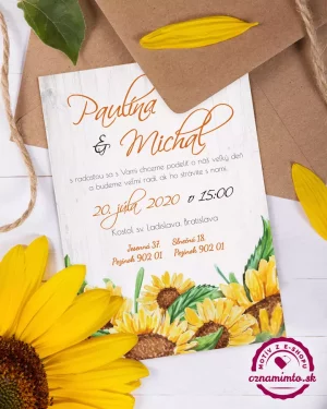 svadobné oznámenie s motívom slnečníc