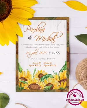 svadobné oznámenie s motívom slnečníc