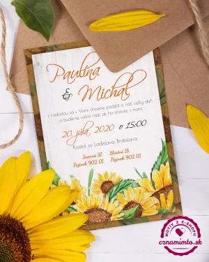 svadobné oznámenie s motívom slnečníc