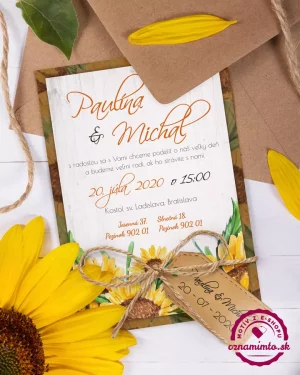 svadobné oznámenie s motívom slnečníc