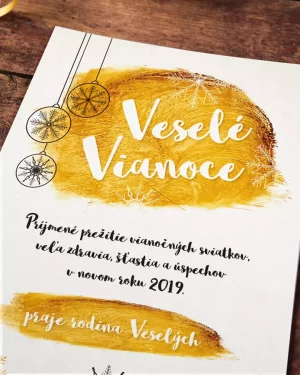 vianočný pozdrav / firemná PF karta / firemný vianočný pozdrav / vianočné prianie / pohľadnica / pf 2022 so zlatým motívom