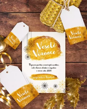 vianočný pozdrav / firemná PF karta / firemný vianočný pozdrav / vianočné prianie / pohľadnica / pf 2022 so zlatým motívom