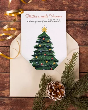 vianočný pozdrav / firemná PF karta / firemný vianočný pozdrav / vianočné prianie / pohľadnica / pf 2022 so stromčekom