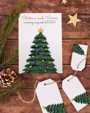 vianočný pozdrav / firemná PF karta / firemný vianočný pozdrav / vianočné prianie / pohľadnica / pf 2022 so stromčekom
