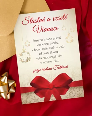 vianočný pozdrav / firemná PF karta / firemný vianočný pozdrav / vianočné prianie / pohľadnica / pf 2022 s vianočnou mašlou