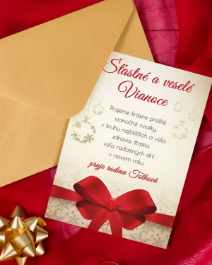 vianočný pozdrav / firemná PF karta / firemný vianočný pozdrav / vianočné prianie / pohľadnica / pf 2022 s vianočnou mašlou
