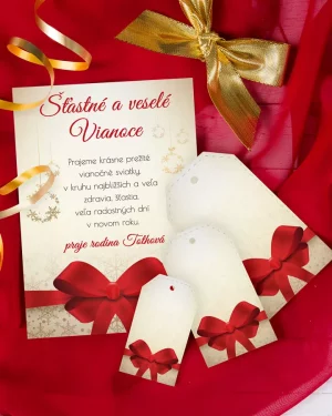 vianočný pozdrav / firemná PF karta / firemný vianočný pozdrav / vianočné prianie / pohľadnica / pf 2022 s vianočnou mašlou