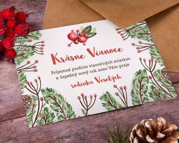 vianočný pozdrav / firemná PF karta / firemný vianočný pozdrav / vianočné prianie / pohľadnica / pf 2022 s maľovaným motívom