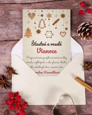 vianočný pozdrav / firemná PF karta / firemný vianočný pozdrav / vianočné prianie / pohľadnica / pf 2022 s medovníkmi