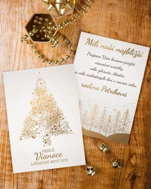 vianočný pozdrav / firemná PF karta / firemný vianočný pozdrav / vianočné prianie / pohľadnica / pf 2022 s luxusným zlatým motívom