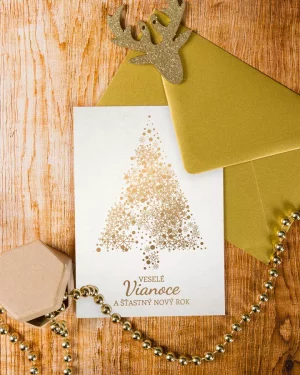vianočný pozdrav / firemná PF karta / firemný vianočný pozdrav / vianočné prianie / pohľadnica / pf 2022 s luxusným zlatým motívom