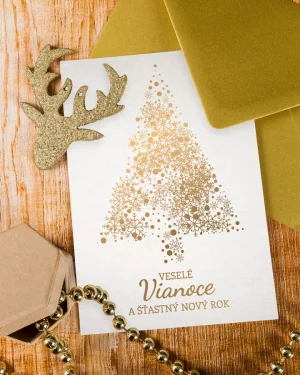 vianočný pozdrav / firemná PF karta / firemný vianočný pozdrav / vianočné prianie / pohľadnica / pf 2022 s luxusným zlatým motívom