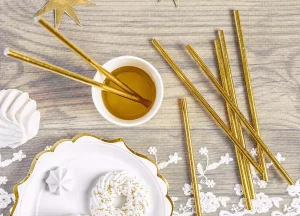 Zlaté celometalické papierové slamky na oslavu, svadbu, párty