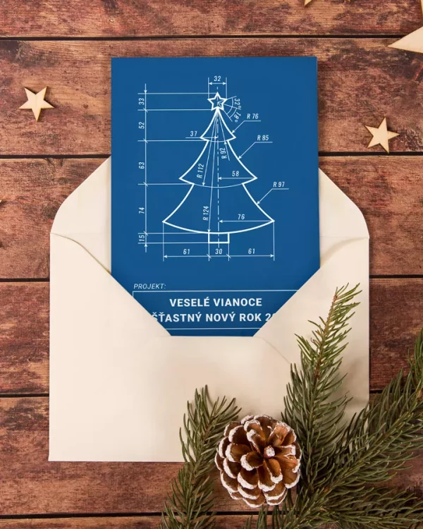 vianočný pozdrav / firemná PF karta / firemný vianočný pozdrav / vianočné prianie / pohľadnica / pf 2022 motív architekt