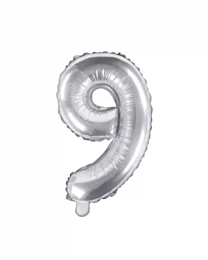 Balón číslo 9 deväť fóliový strieborný 35cm