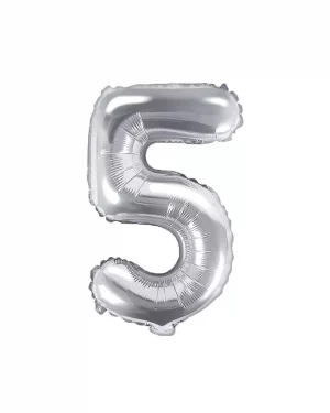 Balón číslo 5 päť fóliový strieborný 35cm