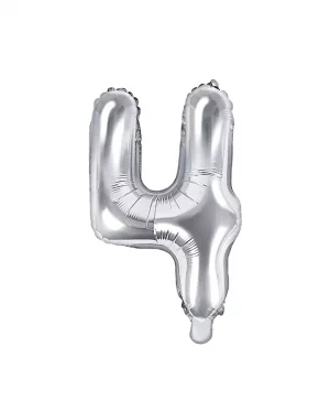 Balón číslo 4 štyri fóliový strieborný 35cm