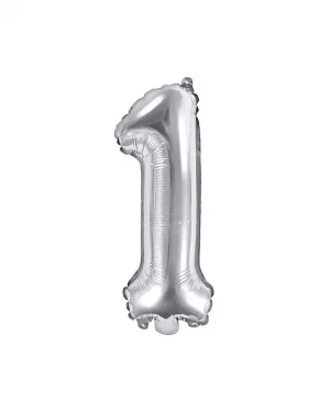 Balón číslo 1 jeden fóliový strieborný 35cm