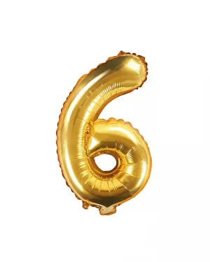 Balón číslo 6 šesť fóliový zlatý 35cm