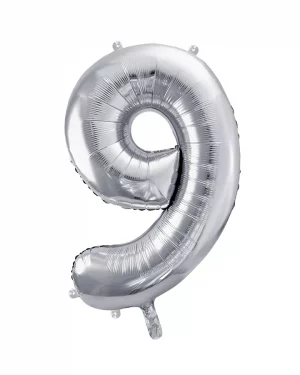 Balón číslo 9 deväť fóliový strieborný 86cm