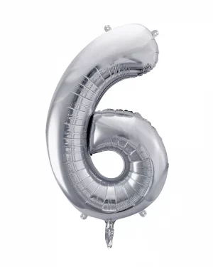 Balón číslo 6 šesť fóliový strieborný 86cm