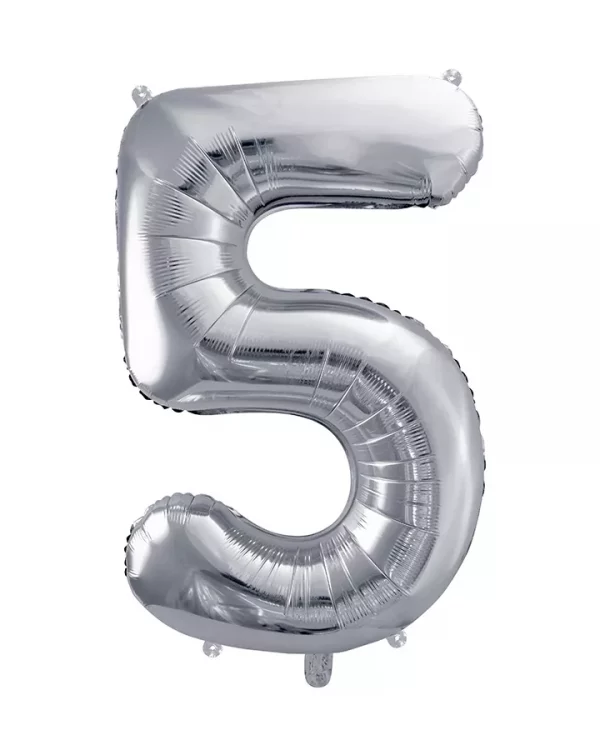 Balón číslo 5 päť fóliový strieborný 86cm