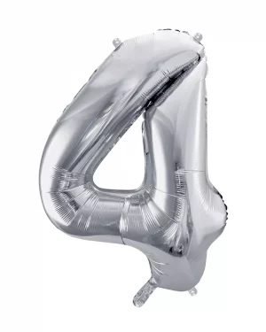 Balón číslo 4 štyri fóliový strieborný 86cm