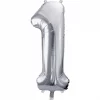 Balón číslo 1 jeden fóliový strieborný 86cm