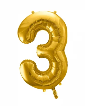 Balón číslo 3 tri fóliový zlatý 86cm
