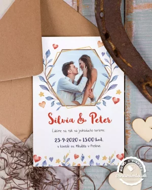 Svadobné oznámenia s fotkou a kreslenýmim prvkami
