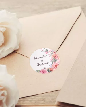 Mini nálepky na svadobné obálky alebo darčeky s motívom šípových ruží