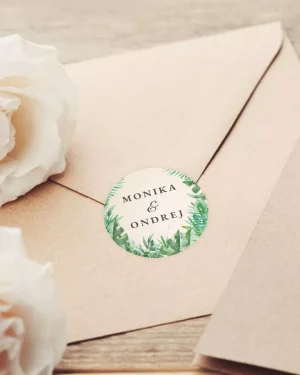 Mini nálepky na svadobné obálky alebo darčeky s motívom greenery