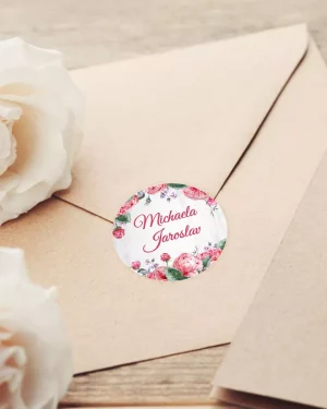 Mini nálepky na svadobné obálky alebo darčeky s ružami