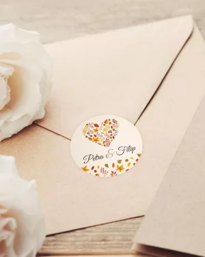 Mini nálepky na svadobné obálky alebo darčeky s jesenným motívom