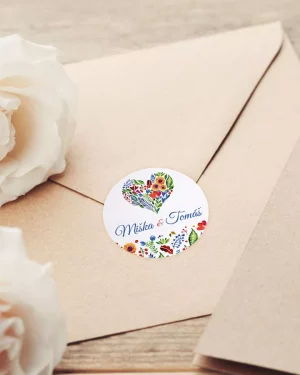 Mini nálepky na svadobné obálky alebo darčeky s folklórnym motívom