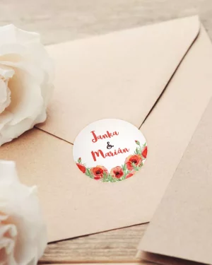 Mini nálepky na svadobné obálky alebo darčeky s motívom poľné maky