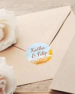 Mini nálepky na svadobné obálky alebo darčeky s motívom jeseň