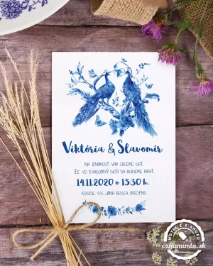Svadobné oznámenia ľudový motív modré pávy