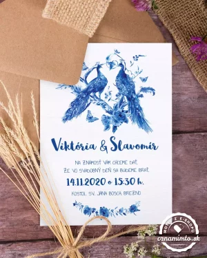 Svadobné oznámenia ľudový motív modré pávy