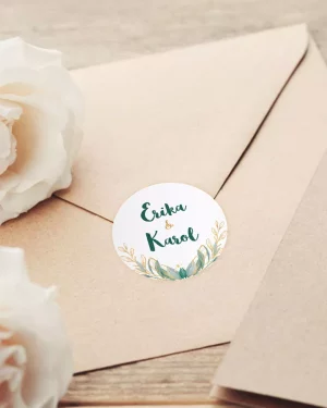 Mini nálepky na svadobné obálky alebo darčeky s motívom greenery
