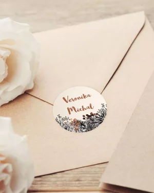 Mini nálepky na svadobné obálky alebo darčeky s motívom polne kvety